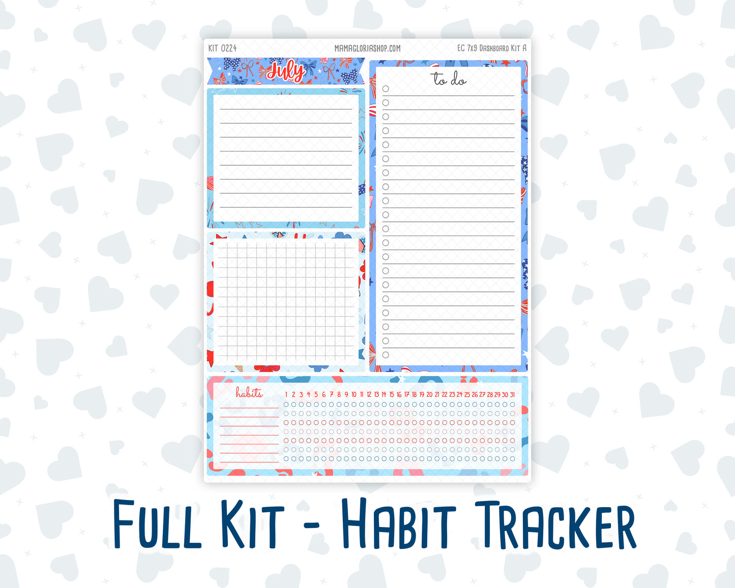 Kit 0224- 7x9 - EC Notes Pages - July - Patriotic Parade - Dashboard Kit | Productivity Page