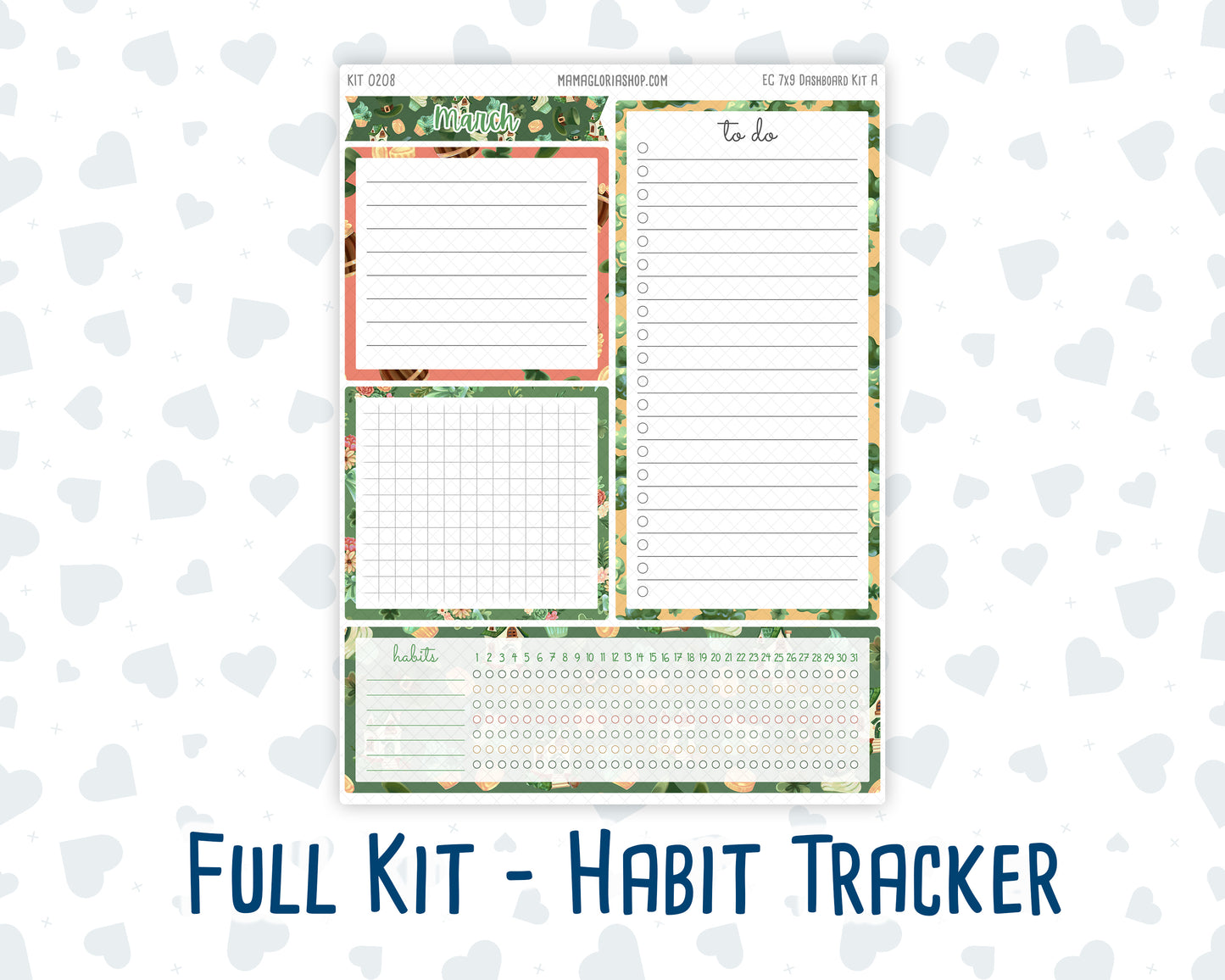 Kit 0208 - 7x9 - EC Notes Pages - March - Shamrock Lane - Dashboard Kit | Productivity Page