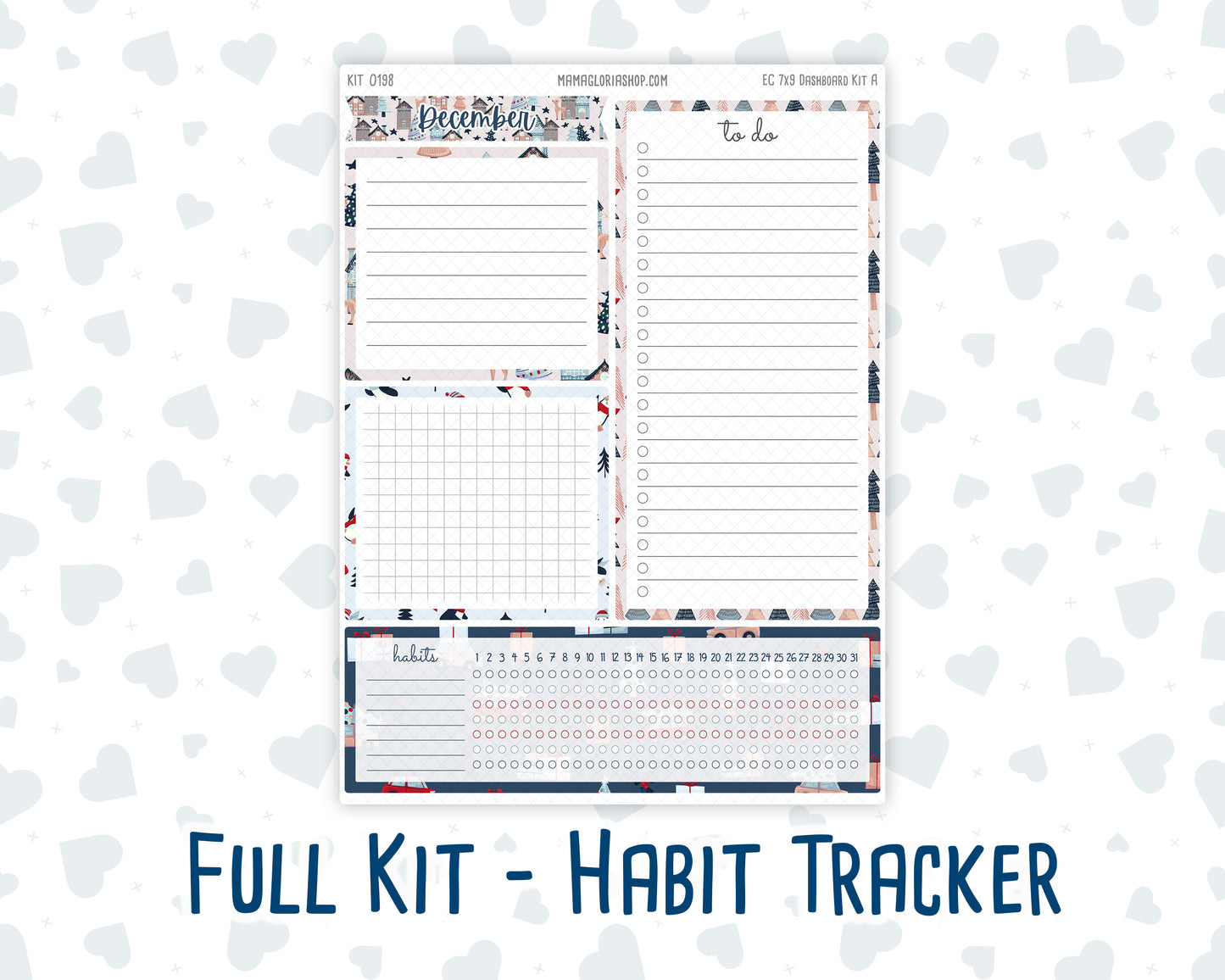 Kit 0198- 7x9 - EC Notes Pages - December - Holiday Village - Dashboard Kit | Productivity Page