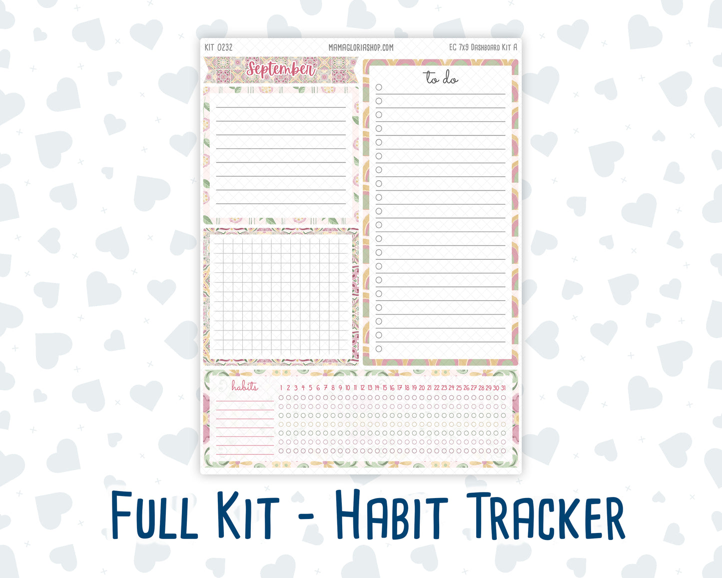 Kit 0232- 7x9 - EC Notes Pages - September- Heirloom Garden - Dashboard Kit | Productivity Page