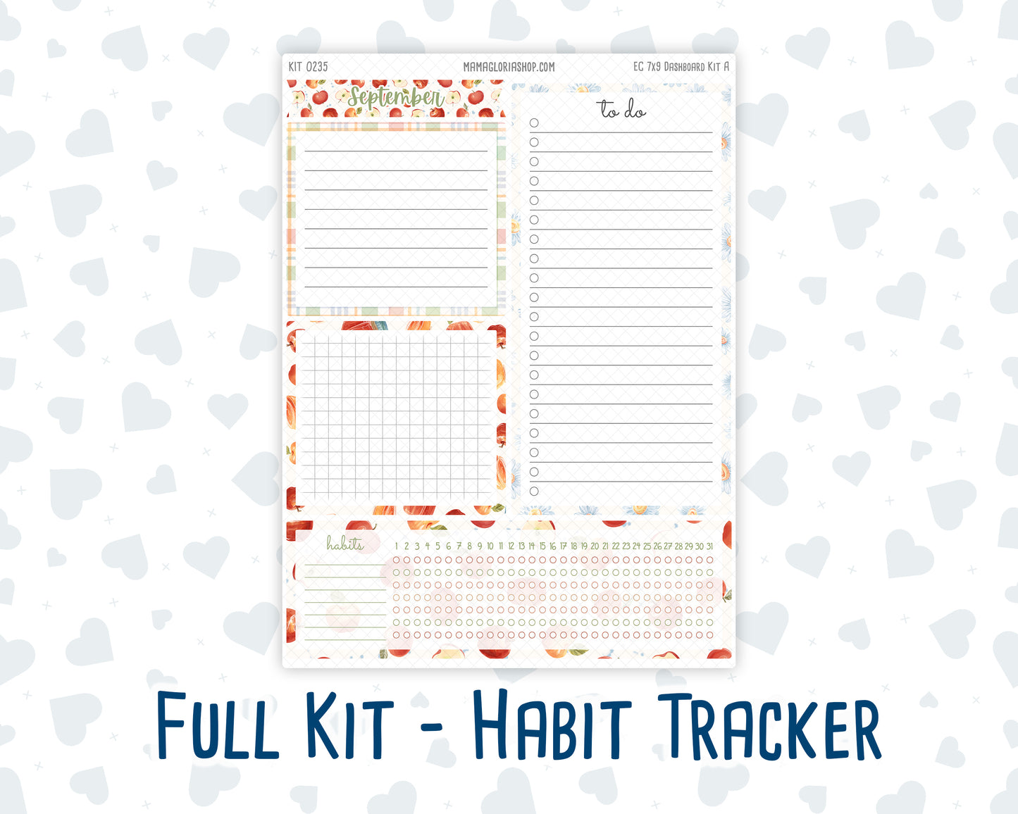 Kit 0235- 7x9 - EC Notes Pages - September- Apple Orchard - Dashboard Kit | Productivity Page