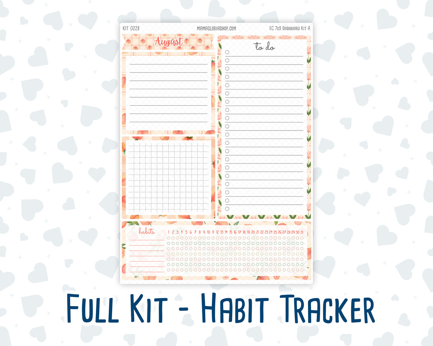 Kit 0228- 7x9 - EC Notes Pages - August - Just Peachy - Dashboard Kit | Productivity Page