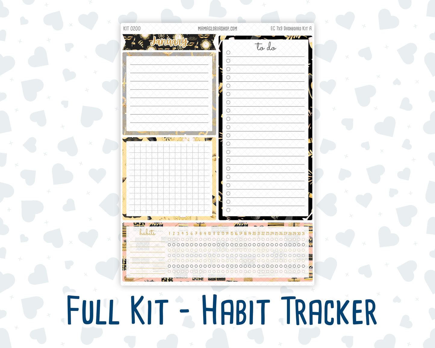 Kit 0200- 7x9 - EC Notes Pages - January - Golden Hour - Dashboard Kit | Productivity Page