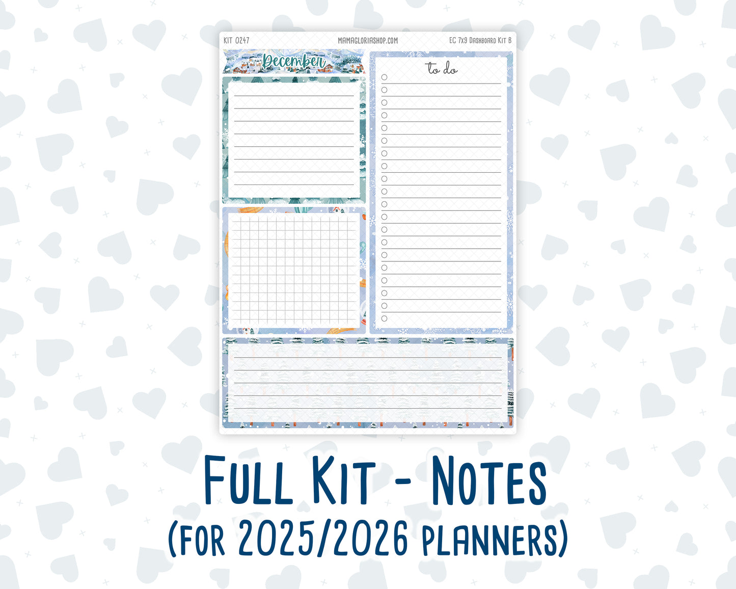 Kit 0247- 7x9 - EC Notes Pages - December - Snow Day Adventures - Dashboard Kit | Productivity Page