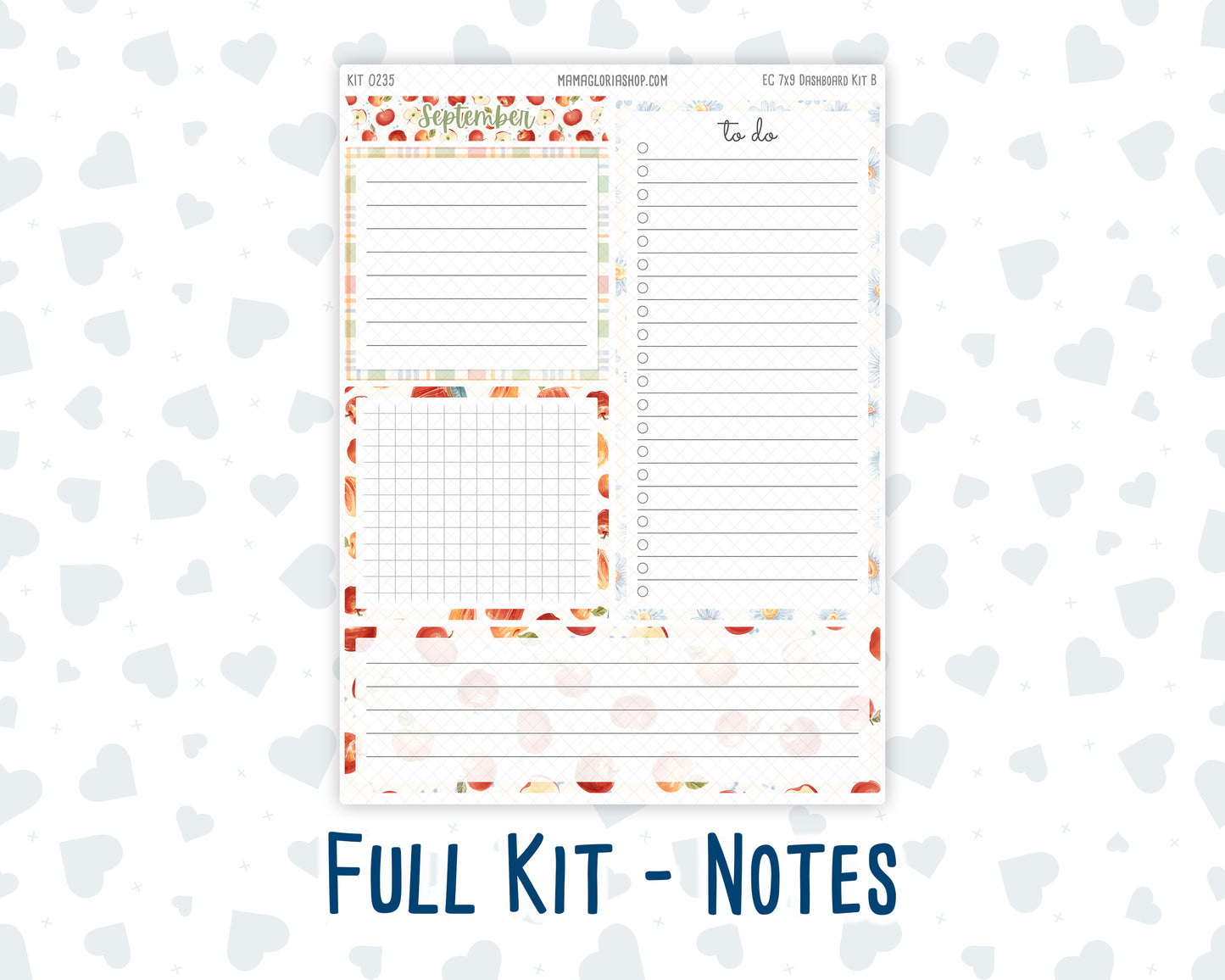 Kit 0235- 7x9 - EC Notes Pages - September- Apple Orchard - Dashboard Kit | Productivity Page