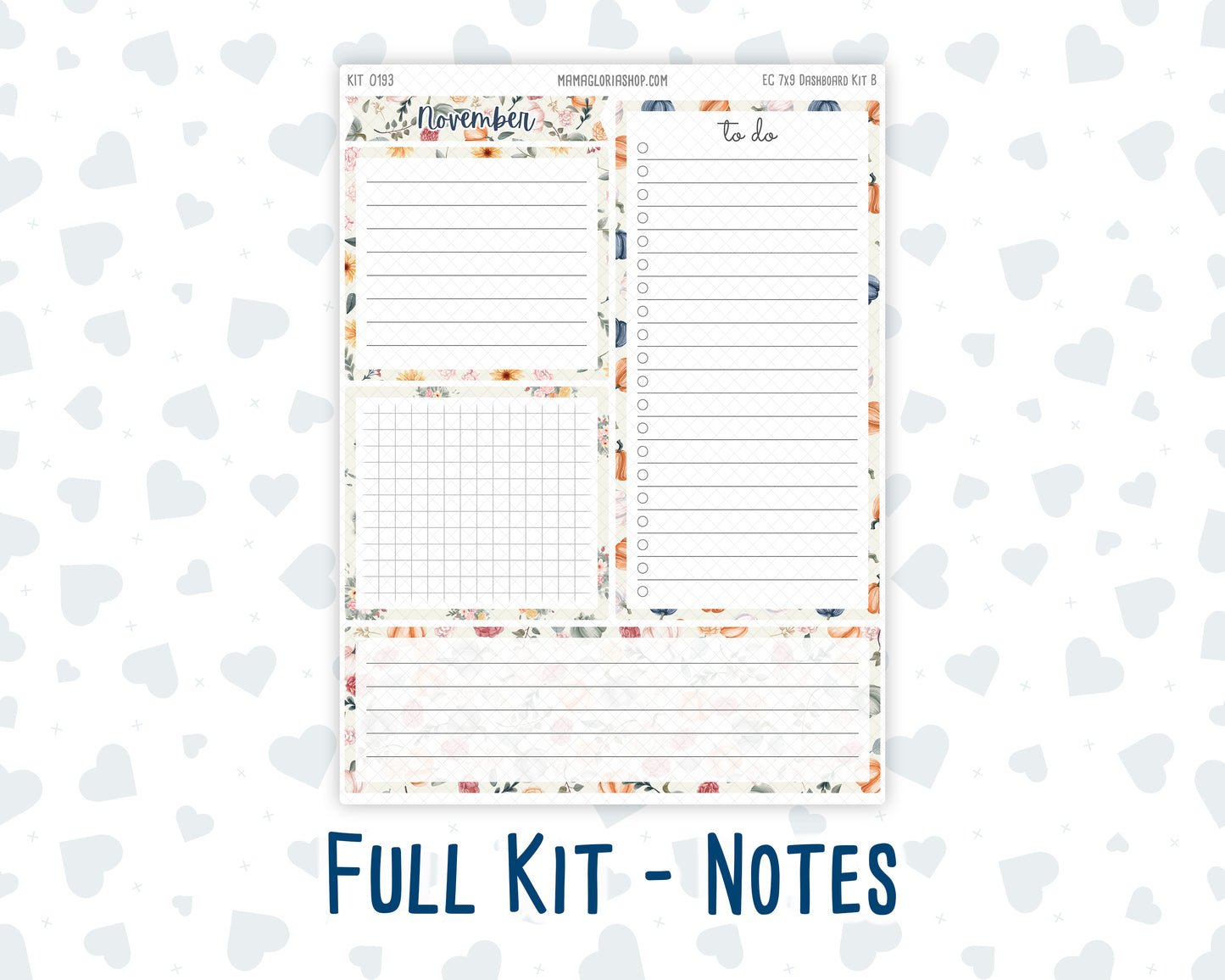 Kit 0193- 7x9 - EC Notes Pages - November - Harvest Blooms - Dashboard Kit | Productivity Page