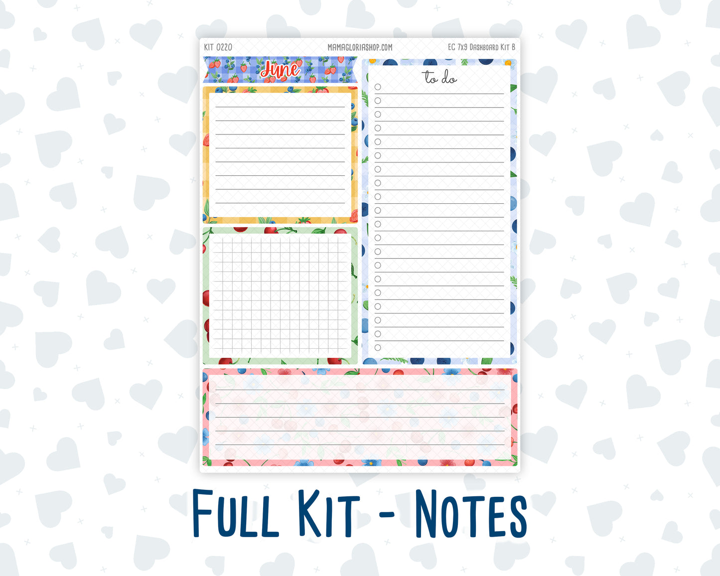 Kit 0220- 7x9 - EC Notes Pages - June - June Berries - Dashboard Kit | Productivity Page