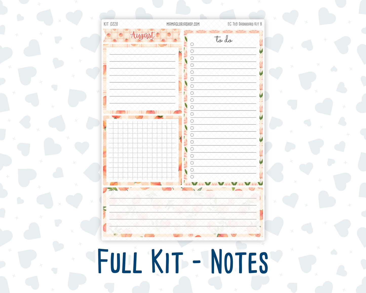 Kit 0228- 7x9 - EC Notes Pages - August - Just Peachy - Dashboard Kit | Productivity Page