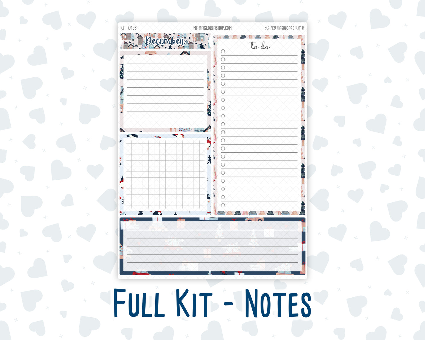 Kit 0198- 7x9 - EC Notes Pages - December - Holiday Village - Dashboard Kit | Productivity Page