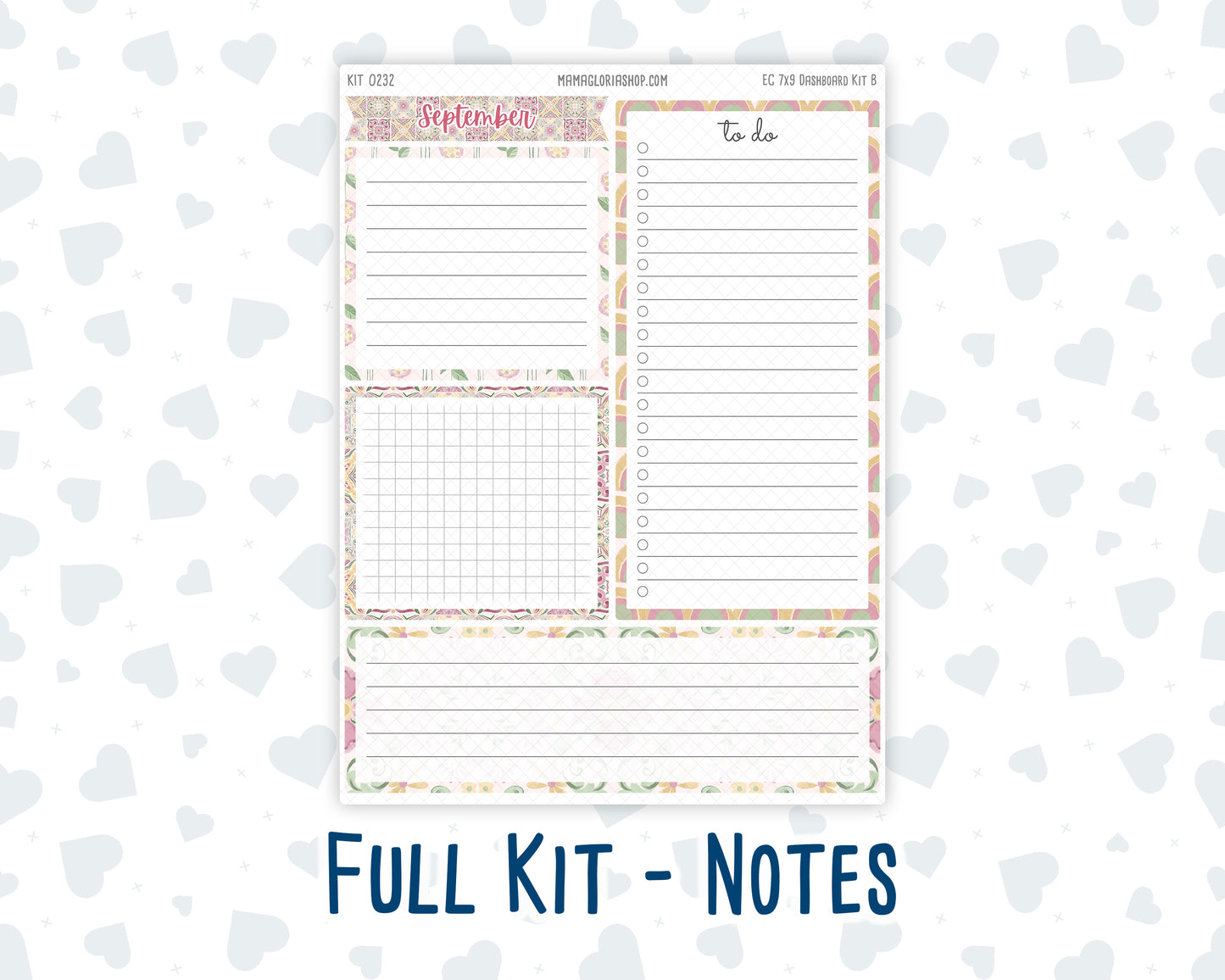 Kit 0232- 7x9 - EC Notes Pages - September- Heirloom Garden - Dashboard Kit | Productivity Page
