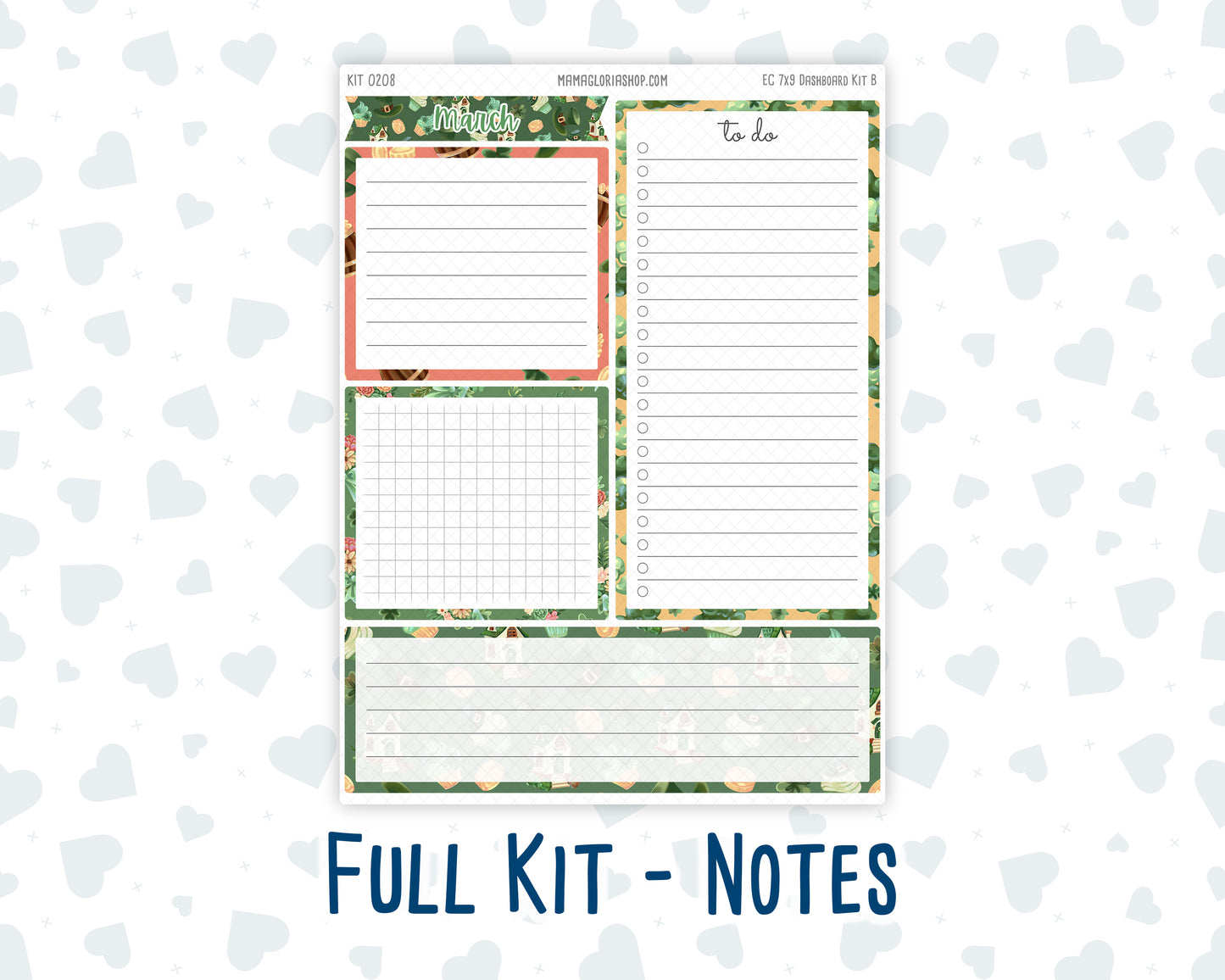Kit 0208 - 7x9 - EC Notes Pages - March - Shamrock Lane - Dashboard Kit | Productivity Page