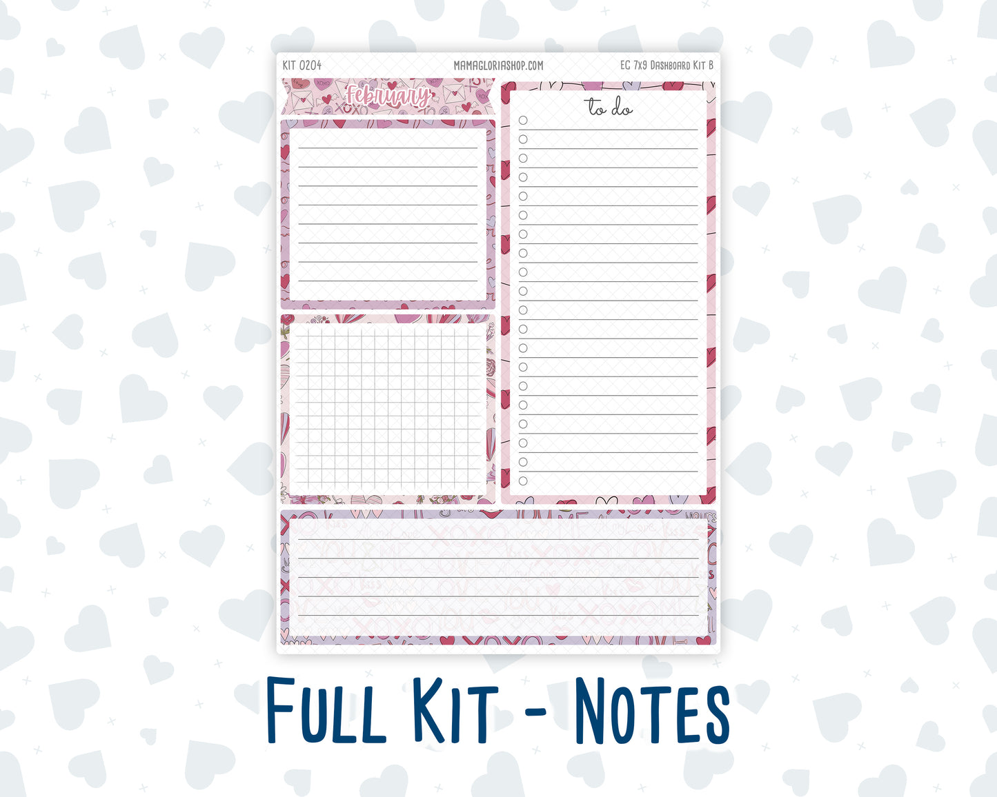 Kit 0204 - 7x9 - EC Notes Pages - February - Valentines Garden - Dashboard Kit | Productivity Page