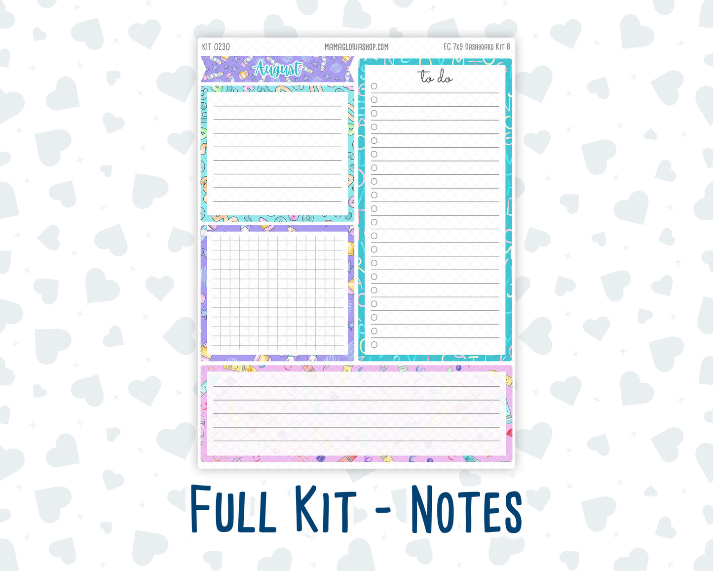 Kit 0230- 7x9 - EC Notes Pages - August - School Daze - Dashboard Kit | Productivity Page