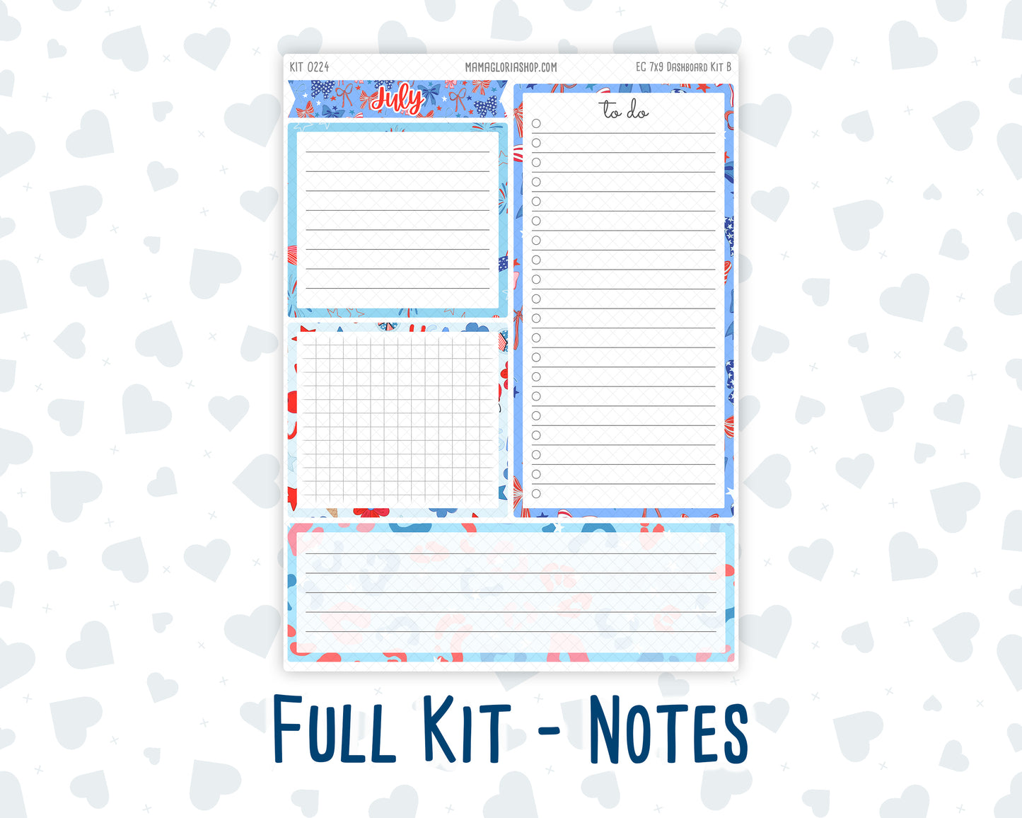 Kit 0224- 7x9 - EC Notes Pages - July - Patriotic Parade - Dashboard Kit | Productivity Page