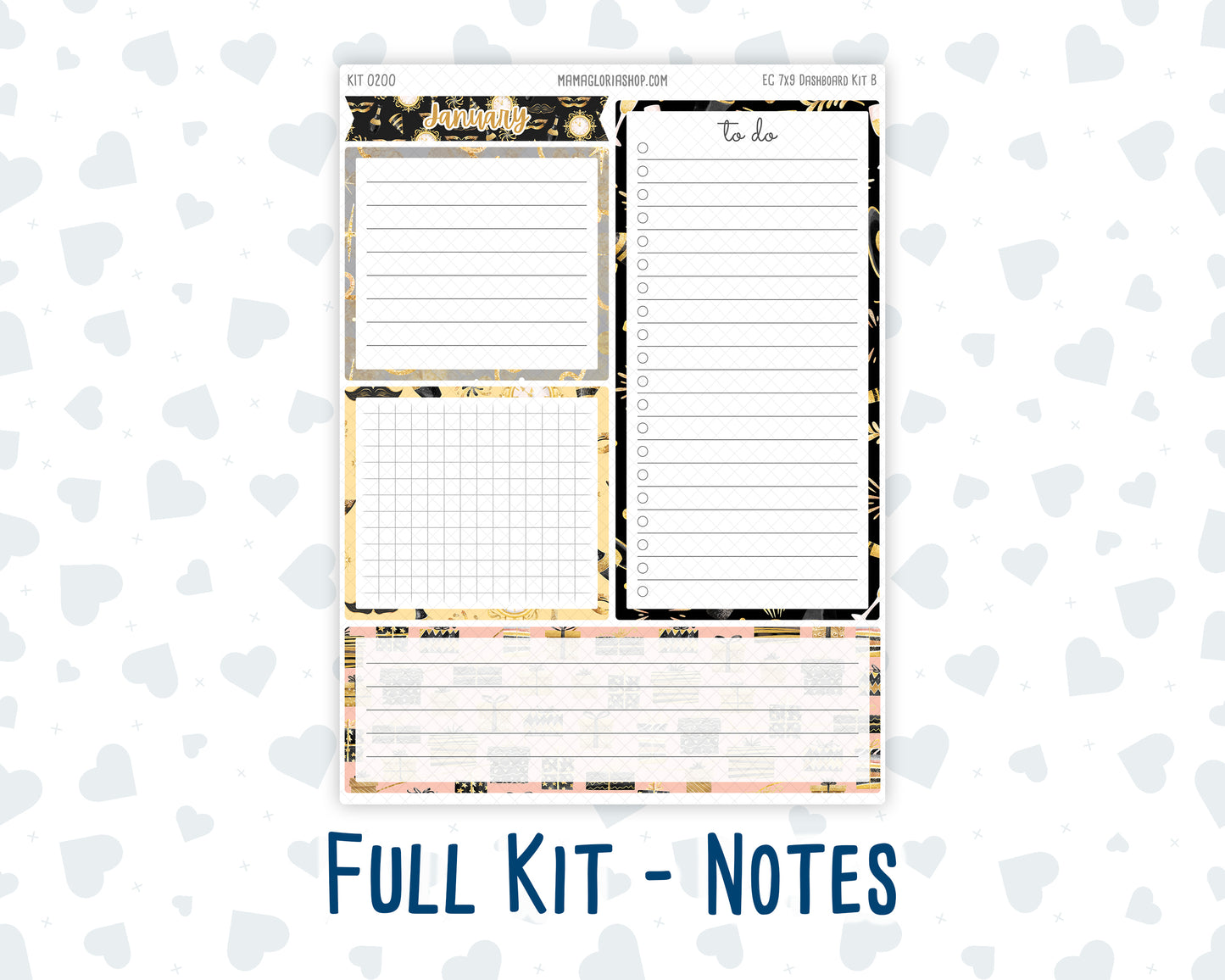 Kit 0200- 7x9 - EC Notes Pages - January - Golden Hour - Dashboard Kit | Productivity Page