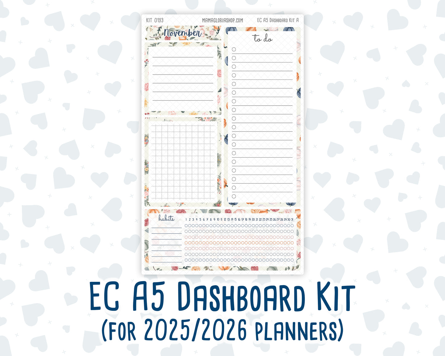 Kit 0193 - A5 - EC Notes Pages - November - Harvest Blooms - Dashboard Kit | Productivity Page