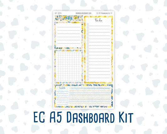 Kit 0274 - A5 - EC Notes Pages - Dashboard Kit | Productivity Page - July - Sunny Lemon Shore