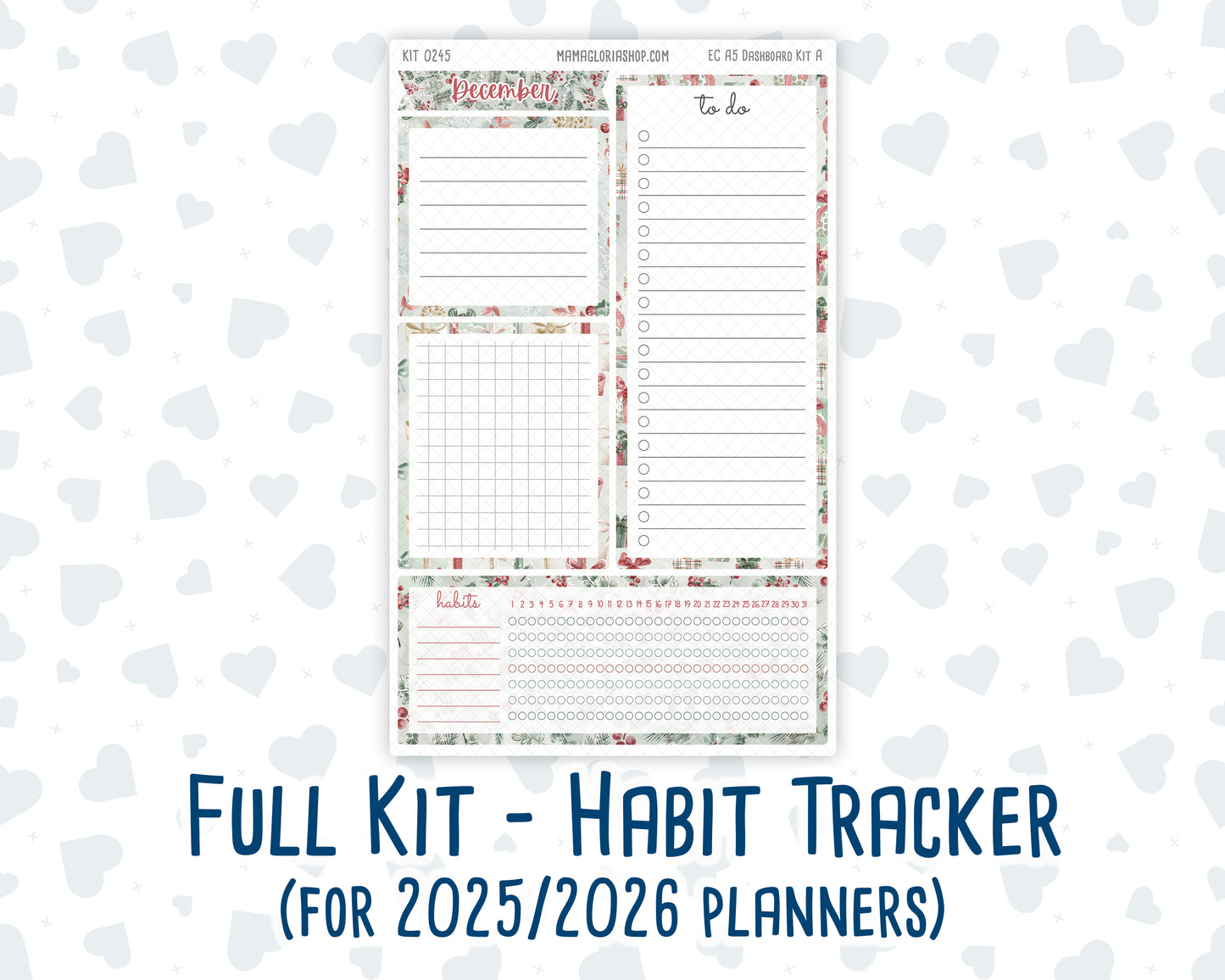 Kit 0245- A5 - EC Notes Pages - December -Vintage Christmas - Dashboard Kit | Productivity Page