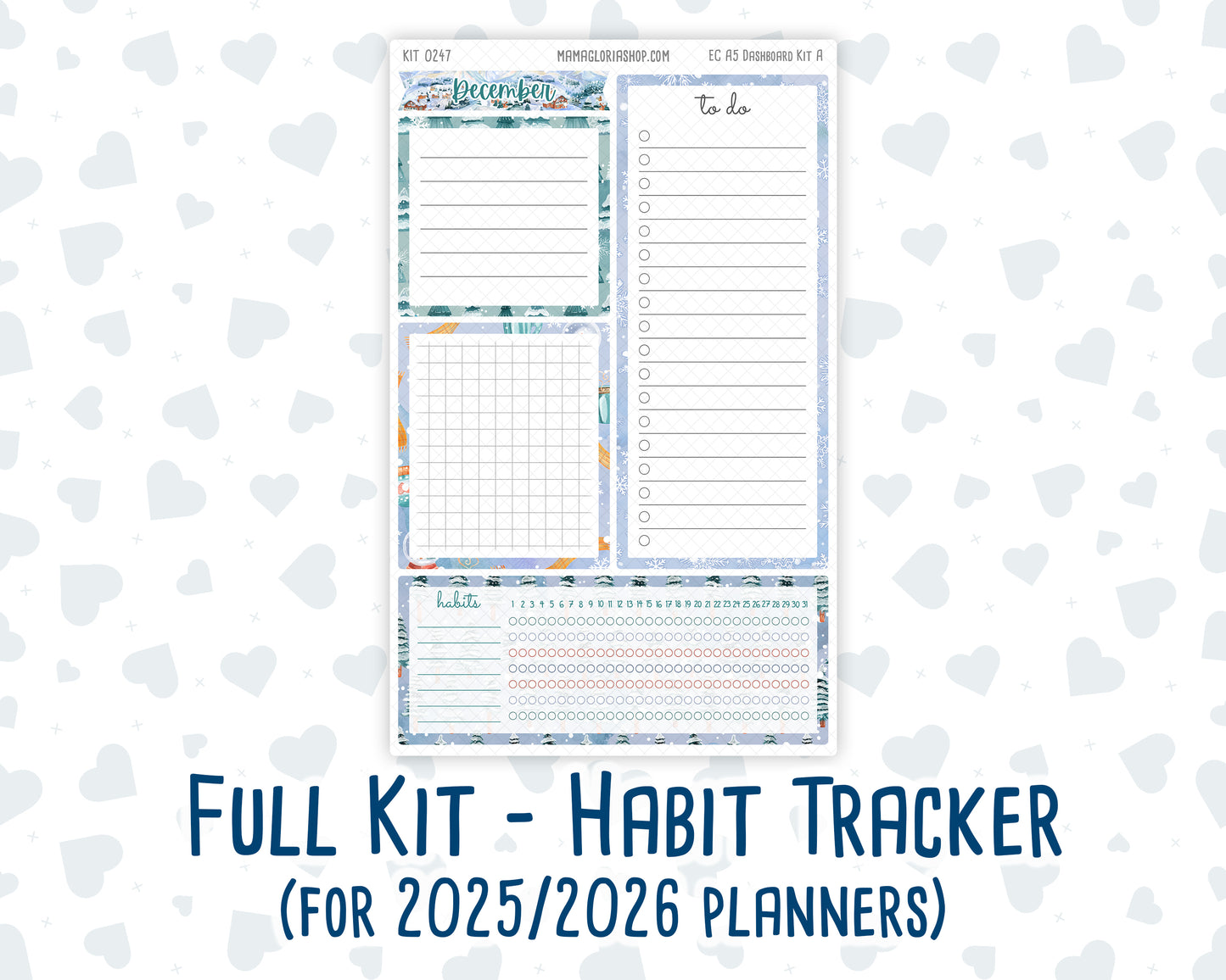 Kit 0247- A5 - EC Notes Pages - December -Snow Day Adventures - Dashboard Kit | Productivity Page