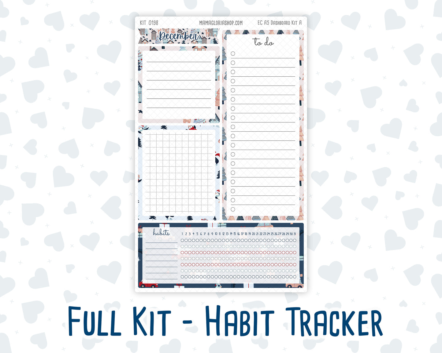 Kit 0198 - A5 - EC Notes Pages - December - Holiday Village - Dashboard Kit | Productivity Page