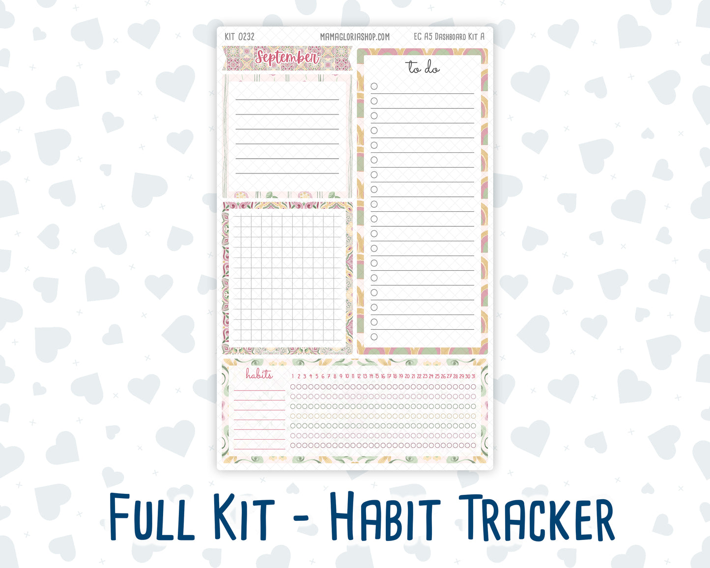 Kit 0232 - A5 - EC Notes Pages - September - Heirloom Garden - Dashboard Kit | Productivity Page