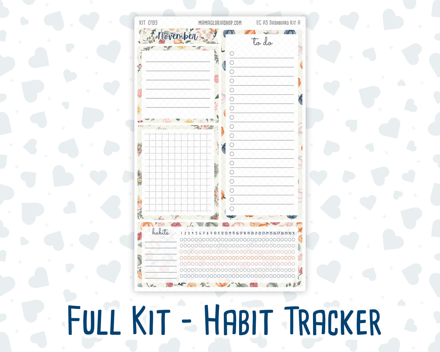 Kit 0193 - A5 - EC Notes Pages - November - Harvest Blooms - Dashboard Kit | Productivity Page