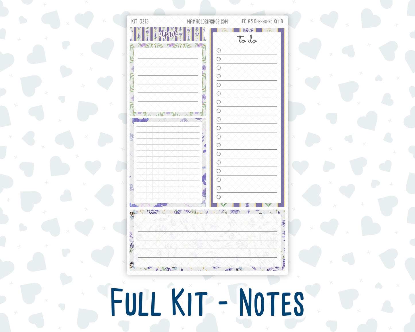 Kit 0213 - A5 - EC Notes Pages - April - Provence - Dashboard Kit | Productivity Page