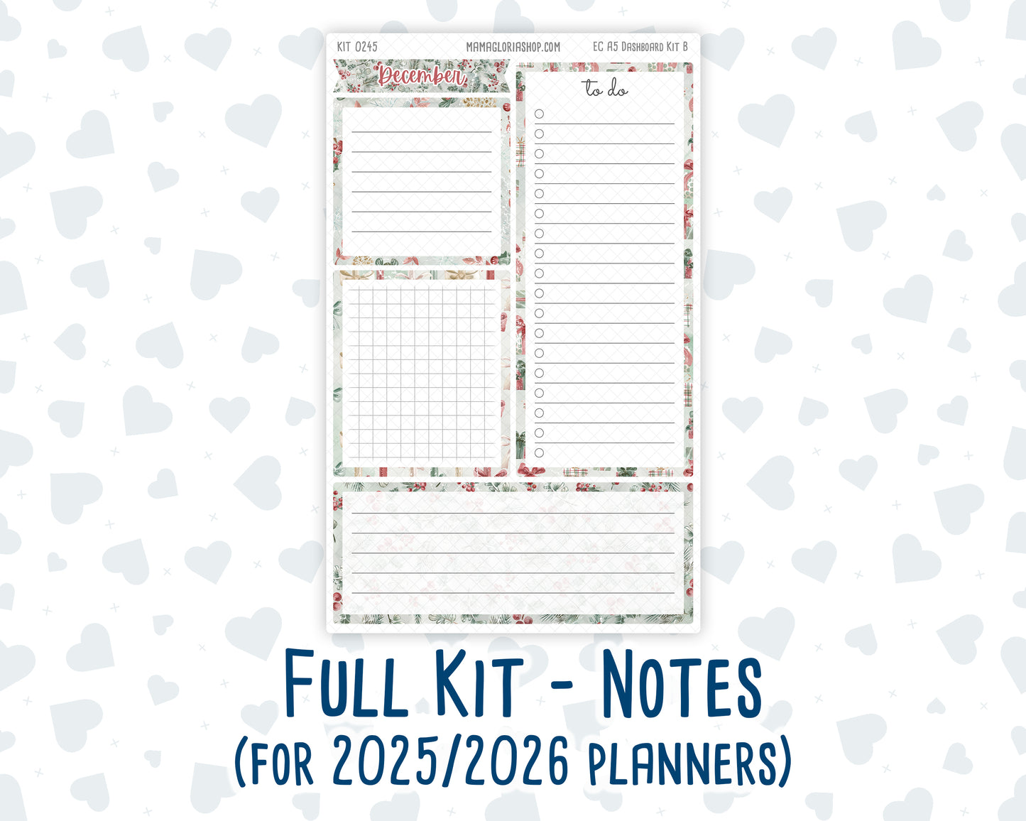 Kit 0245- A5 - EC Notes Pages - December -Vintage Christmas - Dashboard Kit | Productivity Page
