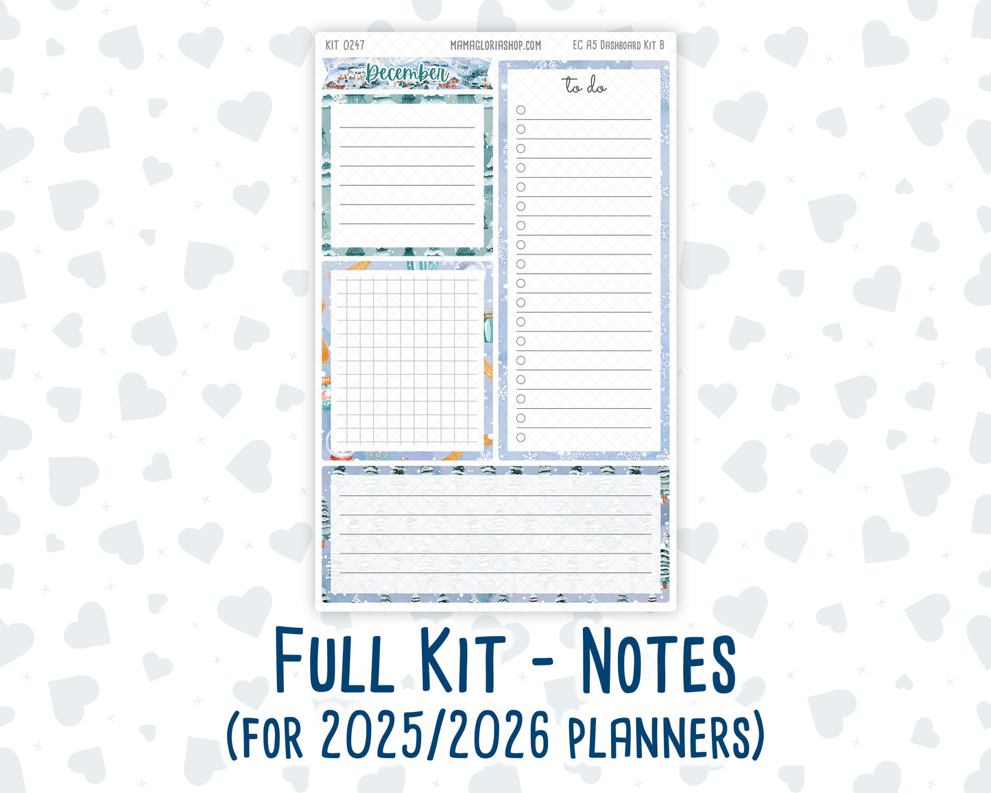 Kit 0247- A5 - EC Notes Pages - December -Snow Day Adventures - Dashboard Kit | Productivity Page