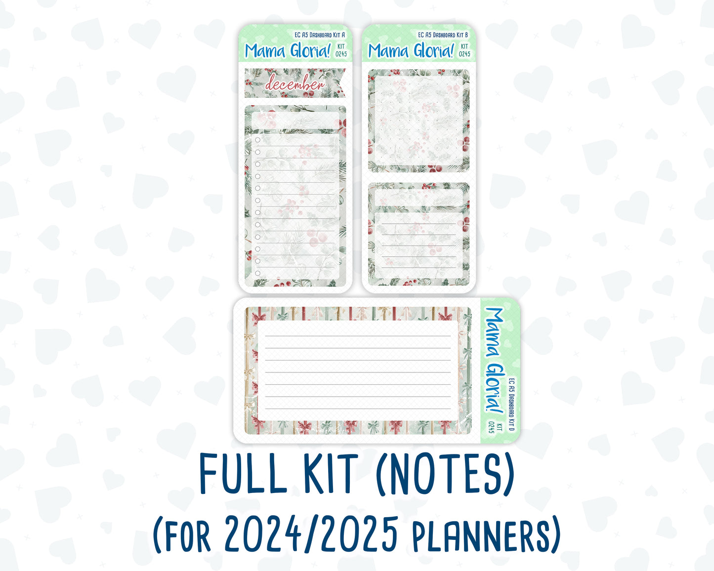 Kit 0245- A5 - EC Notes Pages - December -Vintage Christmas - Dashboard Kit | Productivity Page