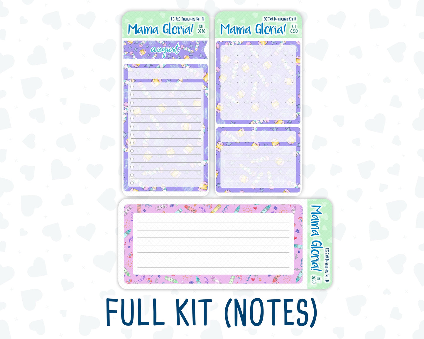 Kit 0230 - 7x9 - EC Notes Pages - August - School Daze - Dashboard Kit | Productivity Page