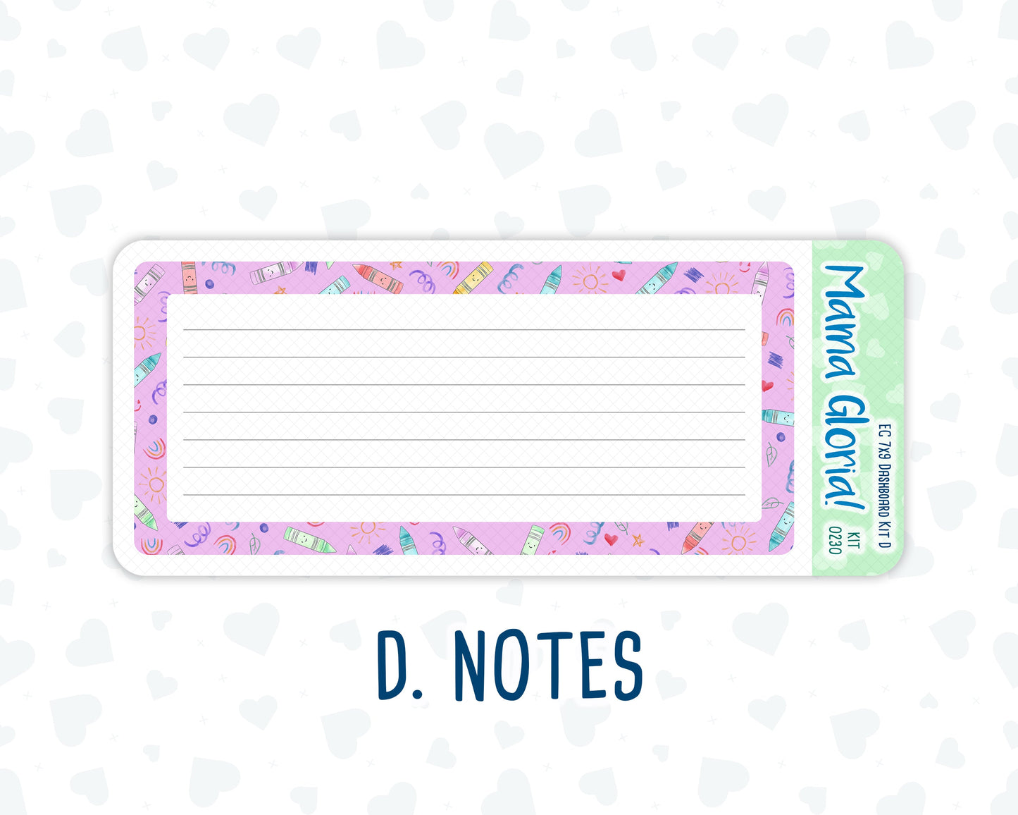 Kit 0230 - 7x9 - EC Notes Pages - August - School Daze - Dashboard Kit | Productivity Page