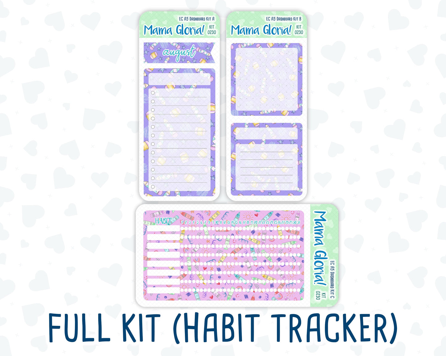 Kit 0230 - A5 - EC Notes Pages - August - School Daze - Dashboard Kit | Productivity Page
