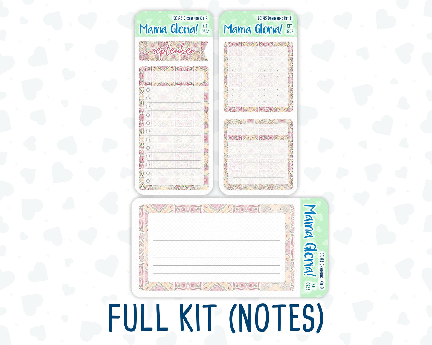 Kit 0232 - A5 - EC Notes Pages - September - Heirloom Garden - Dashboard Kit | Productivity Page | 2024/2025