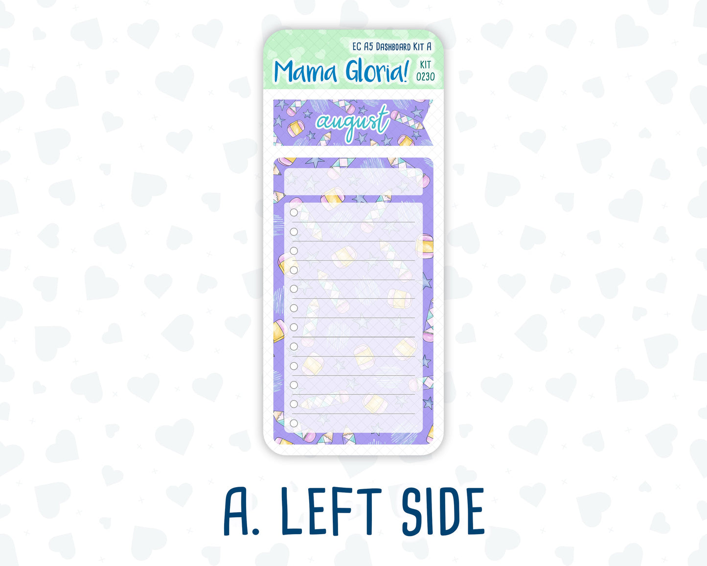 Kit 0230 - A5 - EC Notes Pages - August - School Daze - Dashboard Kit | Productivity Page