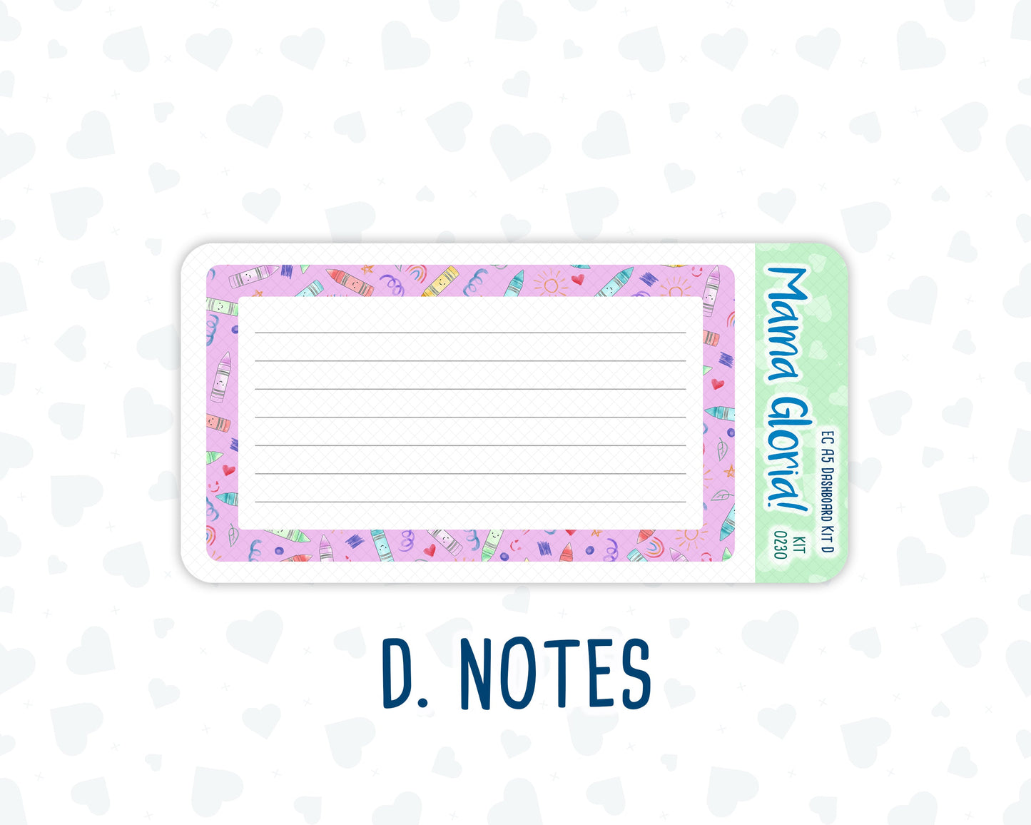 Kit 0230 - A5 - EC Notes Pages - August - School Daze - Dashboard Kit | Productivity Page