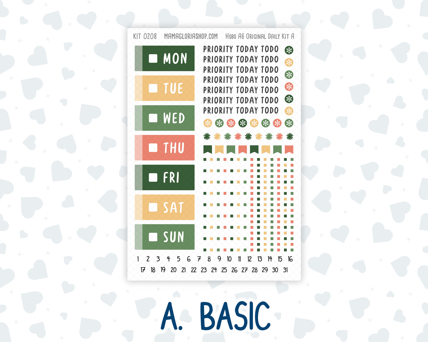 Kit 0208 - A6 Hobonichi Original– Daily Kit - Shamrock Lane - March