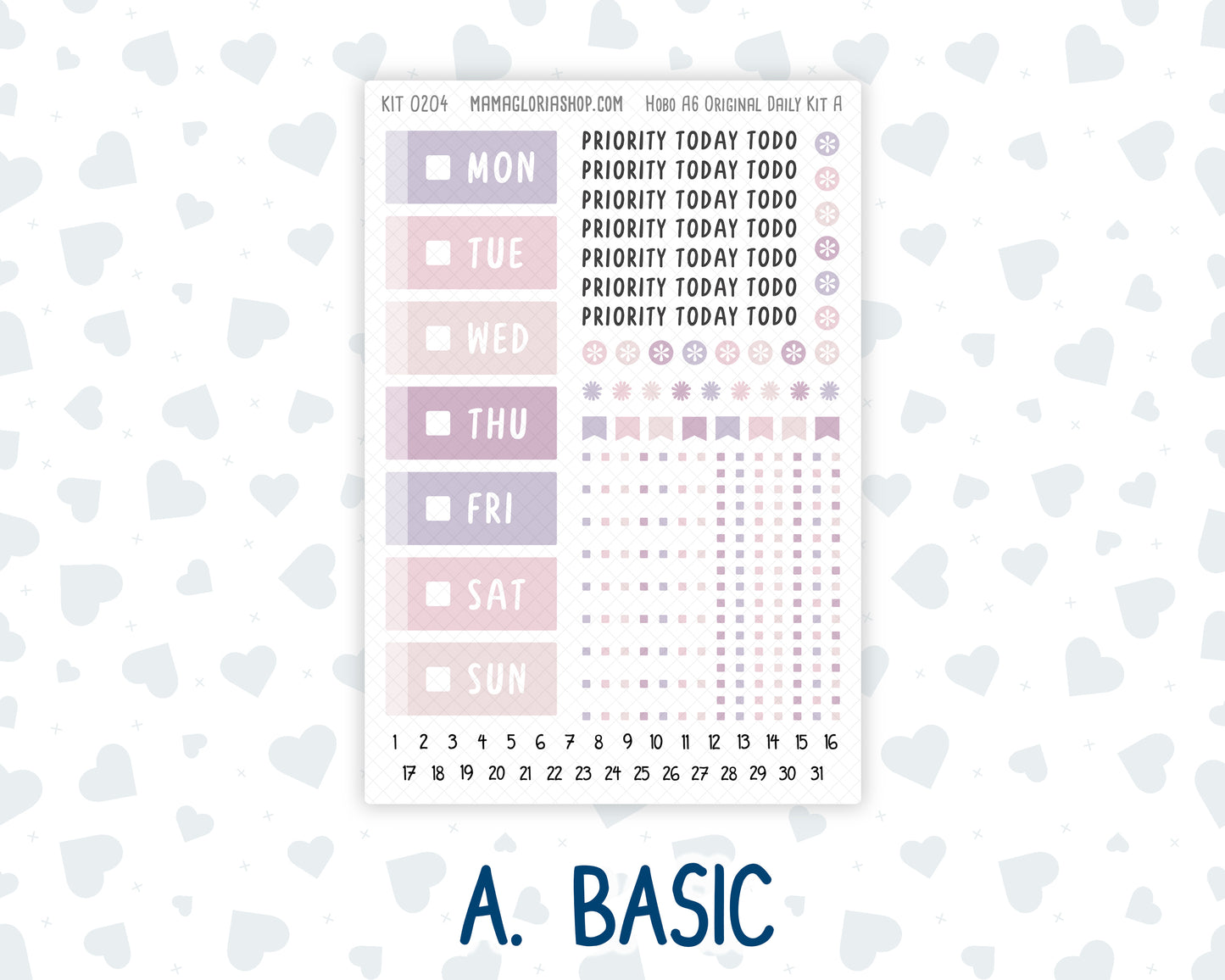 Kit 0204- A6 Hobonichi Original – Daily Kit - Valentine's Garden - February