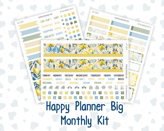Kit 0274 - HP Big - Monthly Kit - July - Sunny Lemon Shore - For Big Happy Planner