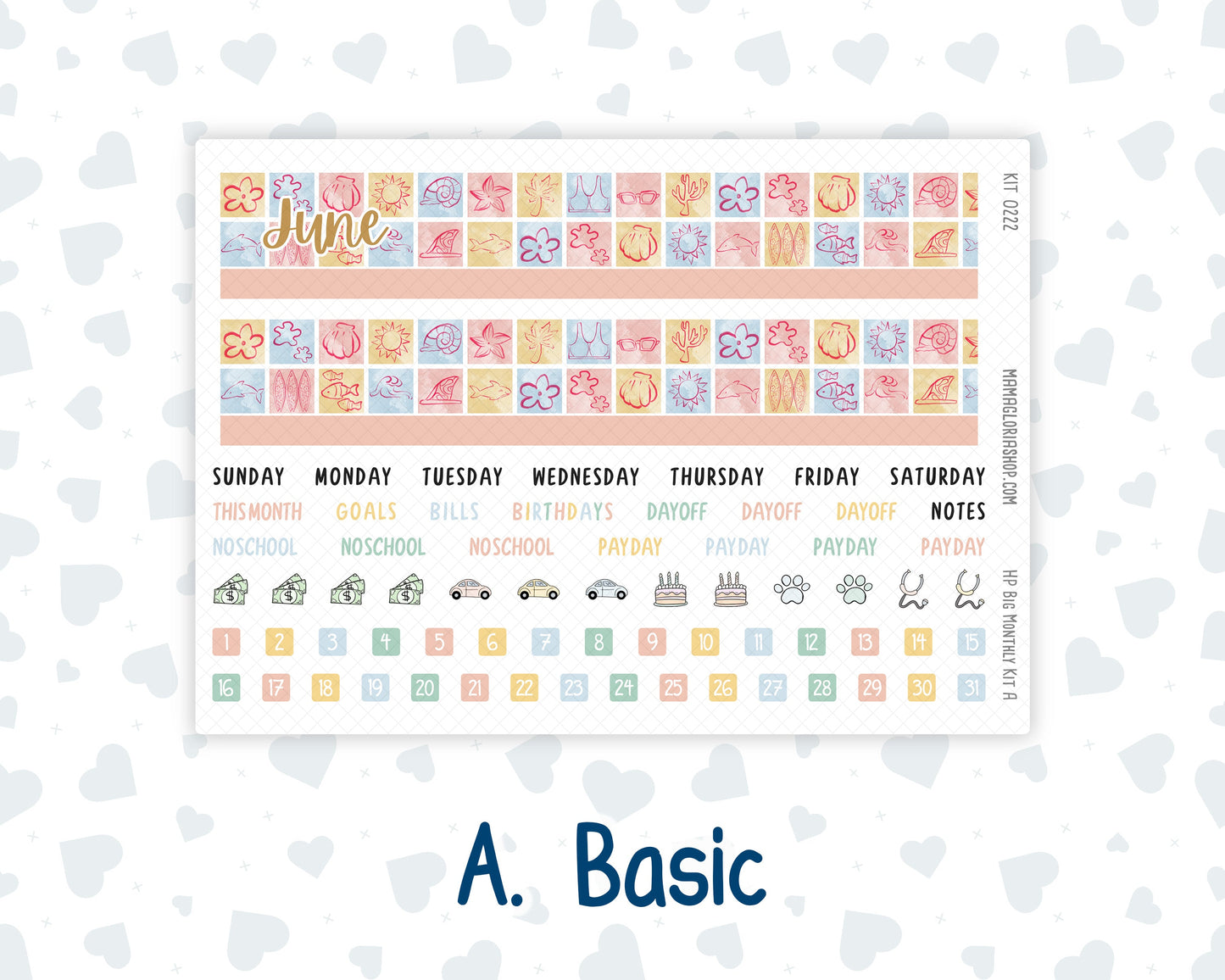 Kit 0222 - HP Big - Monthly Kit - June - Beach Day - For Big Happy Planner