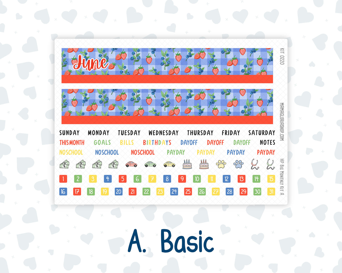 Kit 0220 - HP Big - Monthly Kit - June - June Berries - For Big Happy Planner