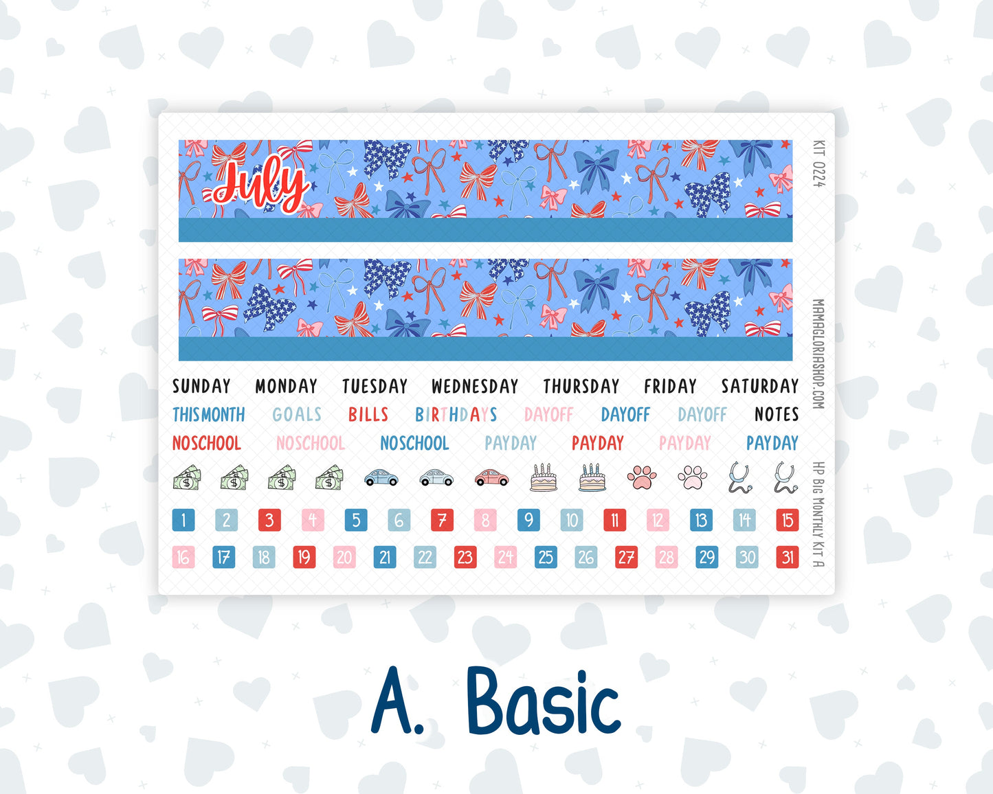 Kit 0224 - HP Big - Monthly Kit - July - Patriotic Parade - For Big Happy Planner