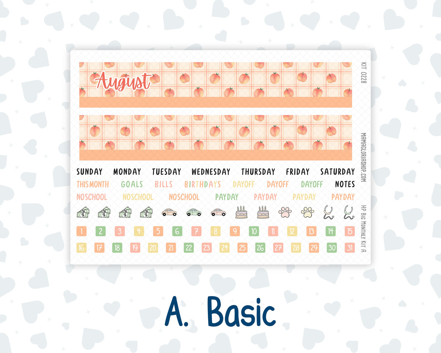 Kit 0228 - HP Big - Monthly Kit - August - Just Peachy - For Big Happy Planner