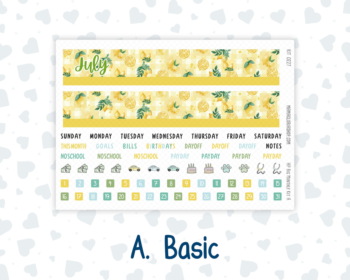 Kit 0227 - HP Big - Monthly Kit - July - Lemon Grove - For Big Happy Planner