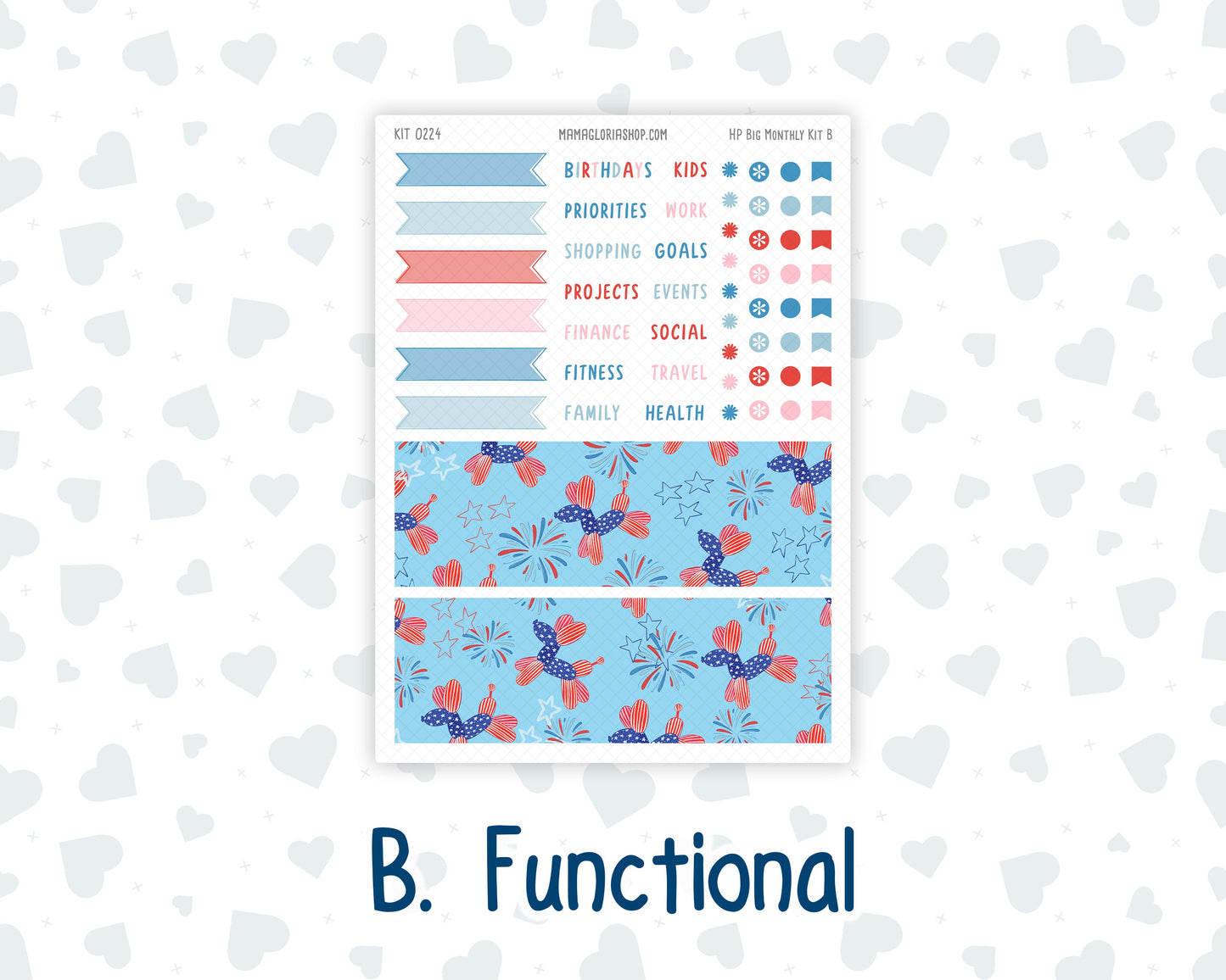 Kit 0224 - HP Big - Monthly Kit - July - Patriotic Parade - For Big Happy Planner