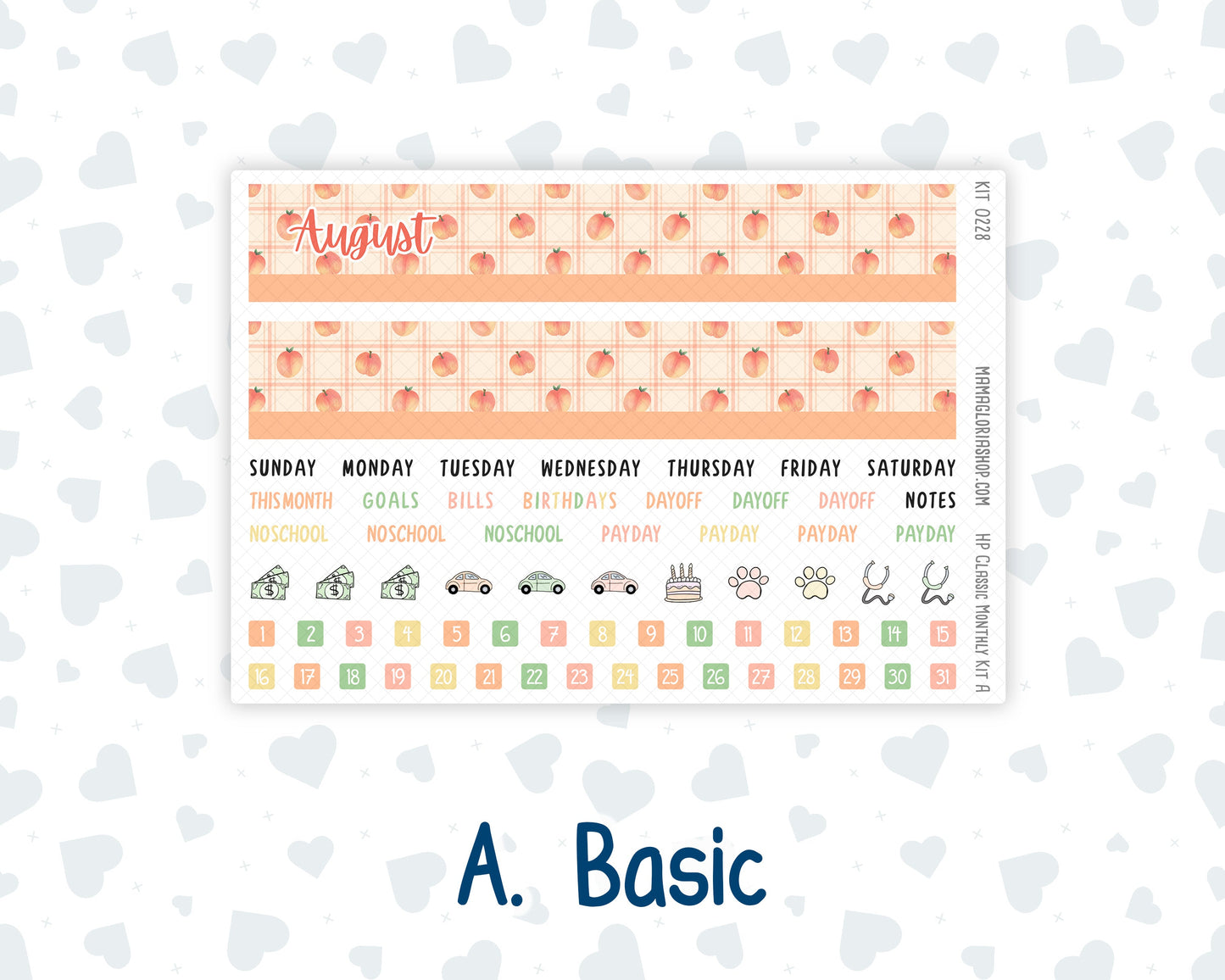 Kit 0228 - HP Classic - Monthly Kit - August - Just Peachy - For Classic Happy Planner