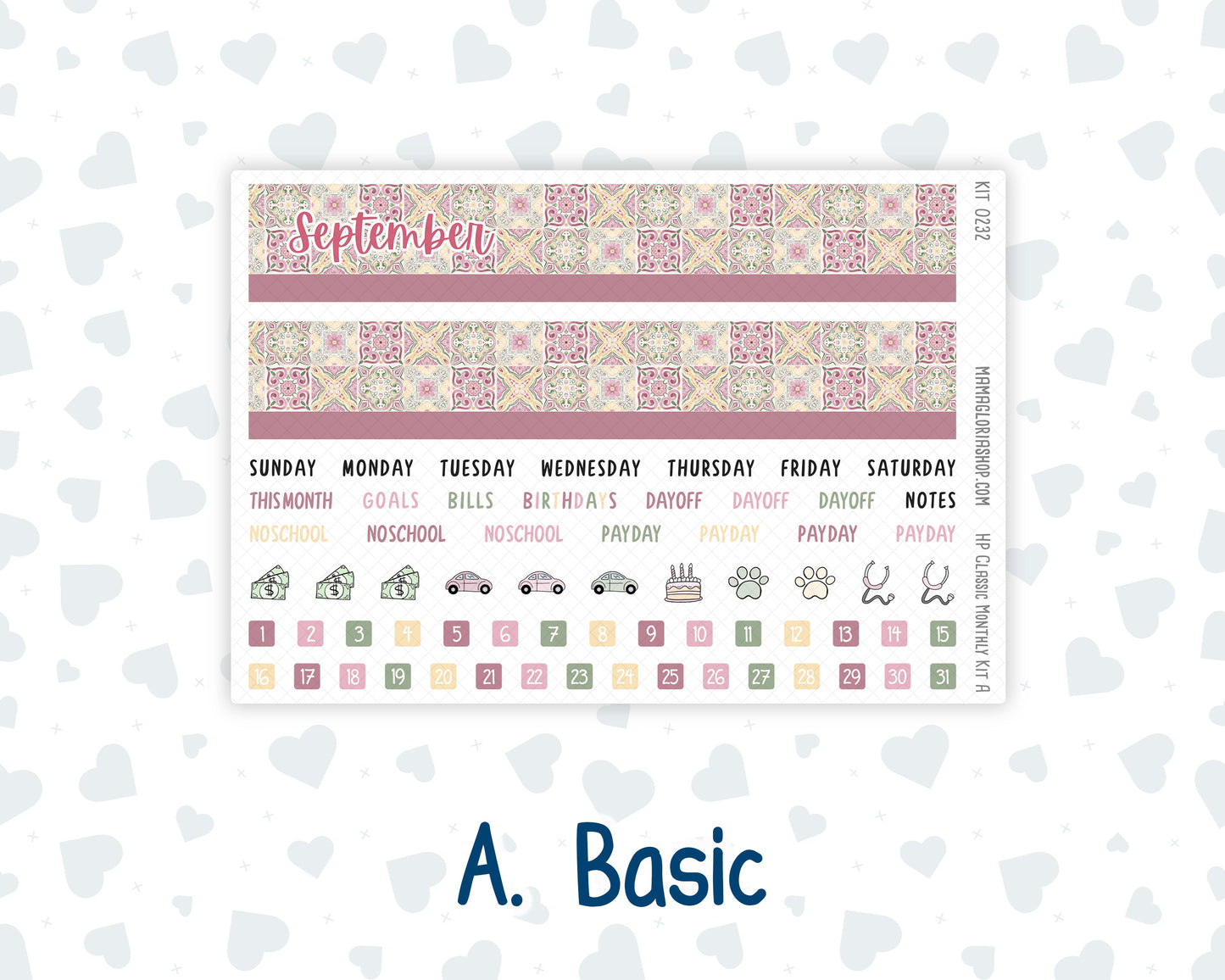 Kit 0232 - HP Classic - Monthly Kit - September - Heirloom Garden - For Classic Happy Planner