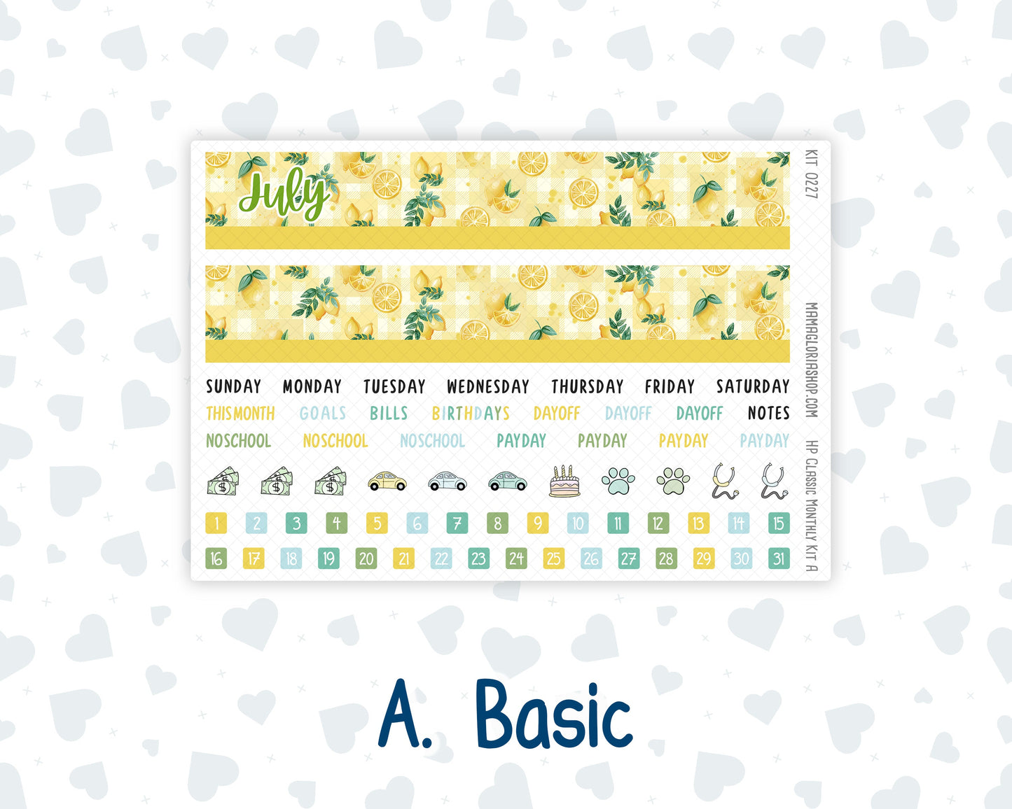 Kit 0227 - HP Classic - Monthly Kit - July - Lemon Grove - For Classic Happy Planner