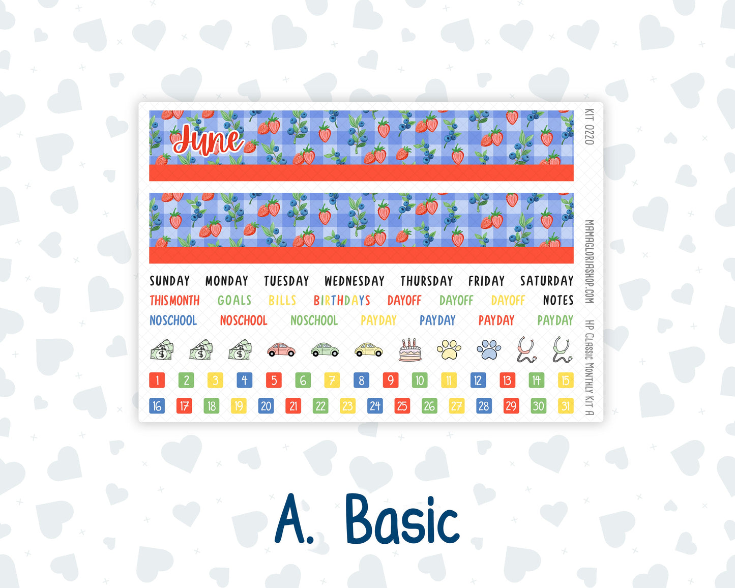 Kit 0220 - HP Classic - Monthly Kit - June - June Berries - For Classic Happy Planner
