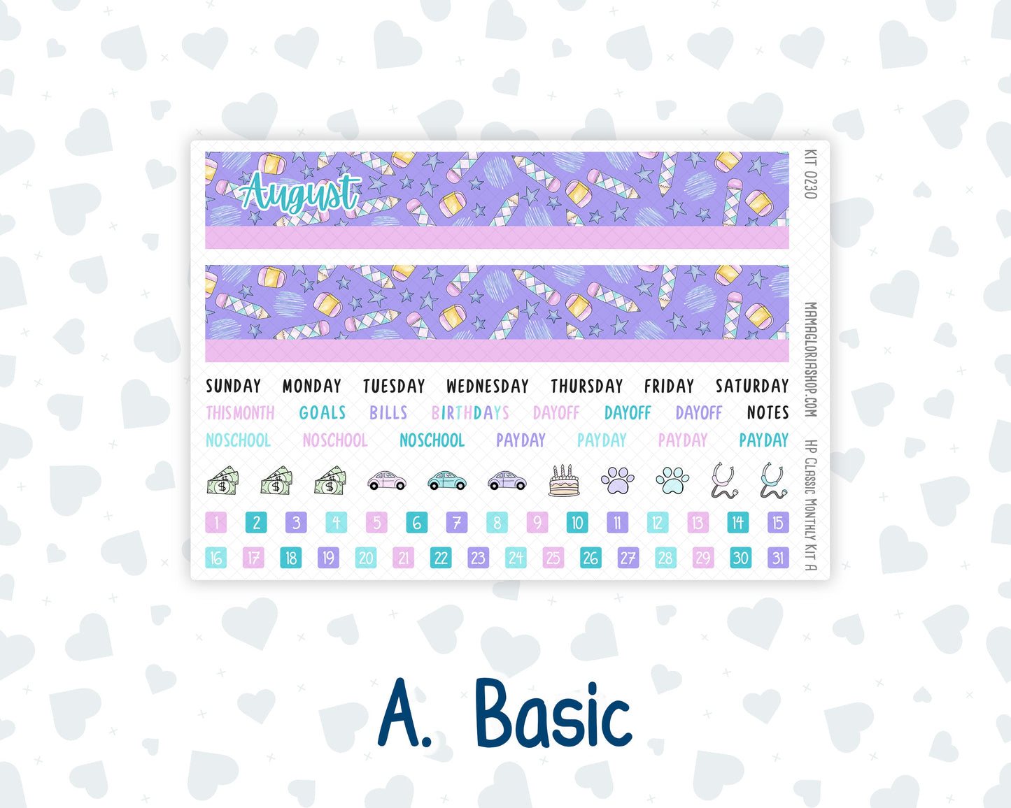 Kit 0230 - HP Classic - Monthly Kit - August - School Daze - For Classic Happy Planner